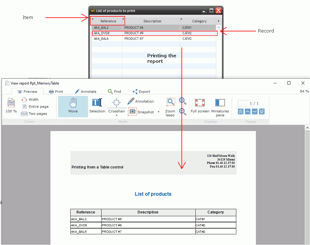 Report based on a Table control
