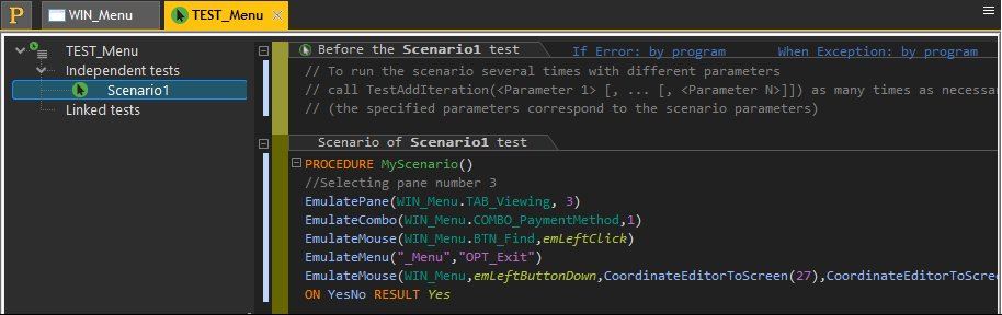 WLanguage code of an automated test