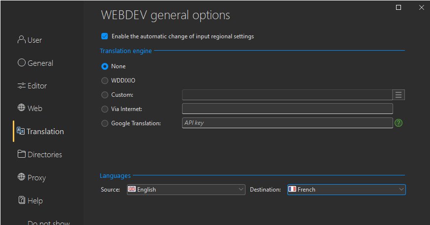 General options of WEBDEV