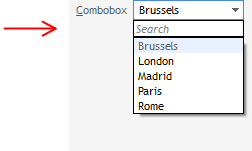 Search control displayed in the expanded Combo Box