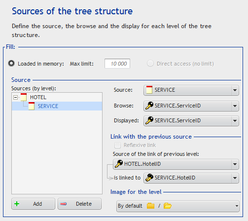 Data sources of the tree structure (control creation wizard)
