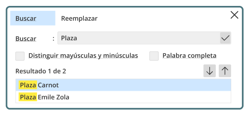 Resultados en la ventana de búsqueda