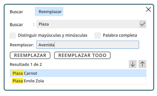 Resultados en la ventana de búsqueda