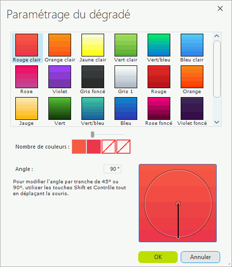 Paramétrage des dégradés