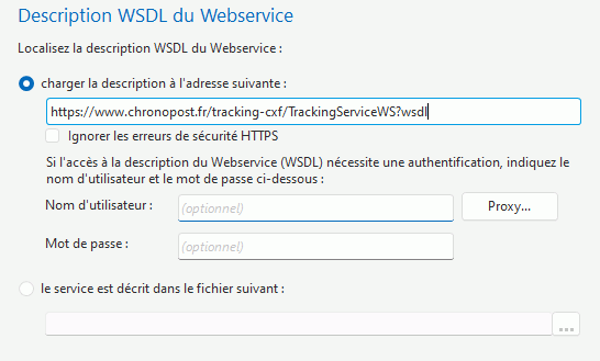 Adresse du WSDL